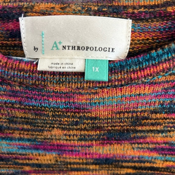 Anthropologie A+ Ruffle Sleeve Multicolor Knit Sweater - Picture 2 of 6